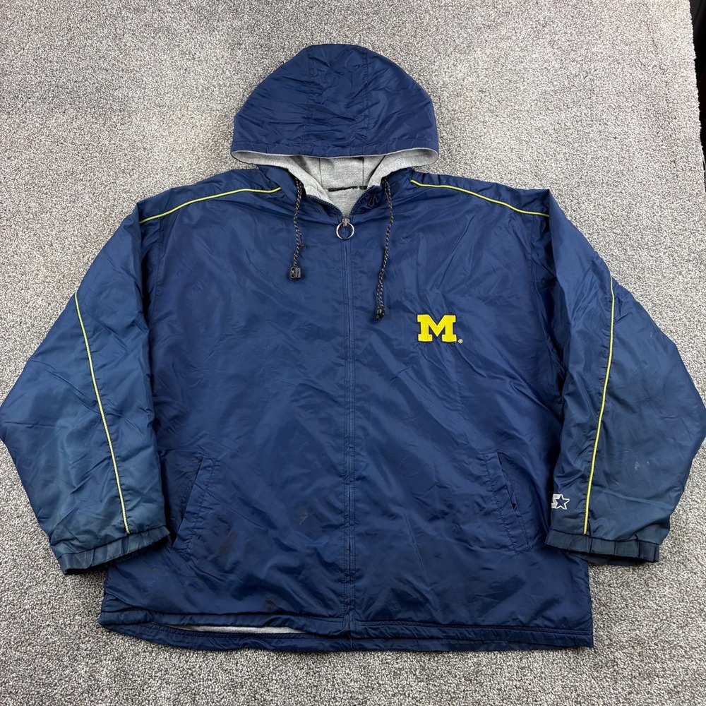 Vintage Michigan Wolverines Starter Jacket Mens XL Blue Windbreaker Hooded